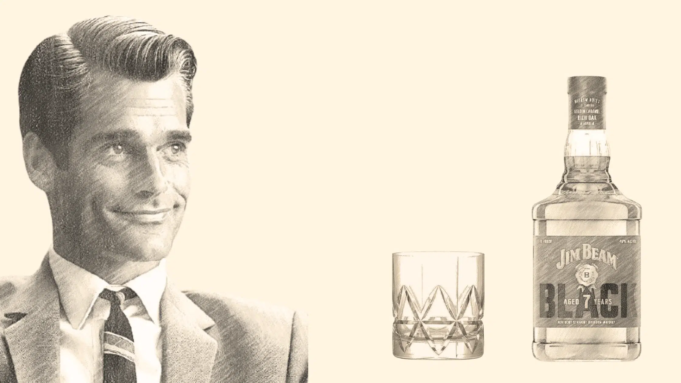 Man in suit, whiskey bottle, and glass