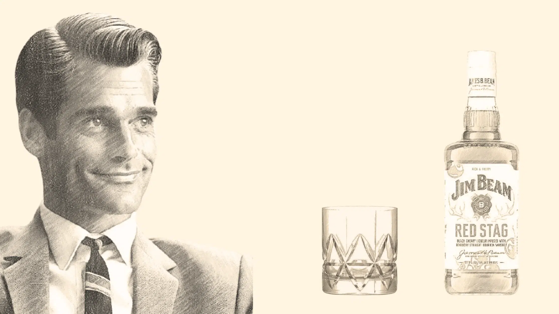 Man with whiskey glass and Jim Beam bottle.