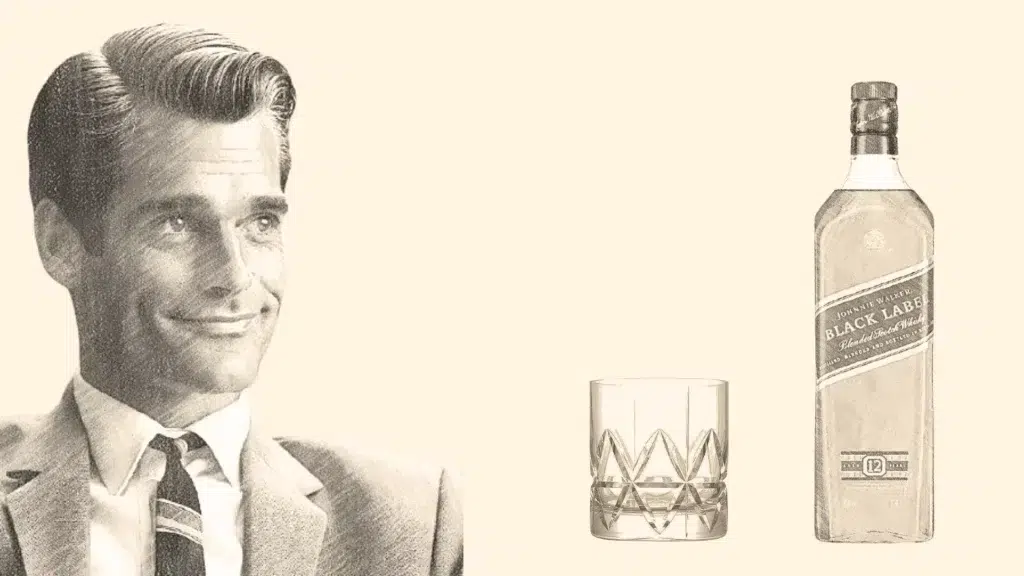 Vintage man with whiskey bottle and glass.