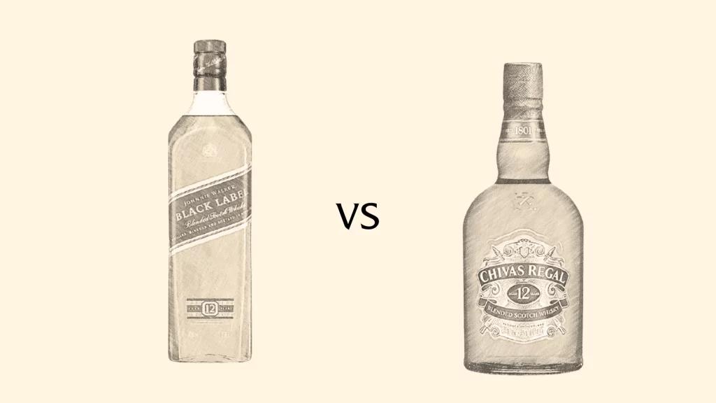 Black Label vs Chivas Regal whiskey bottles comparison