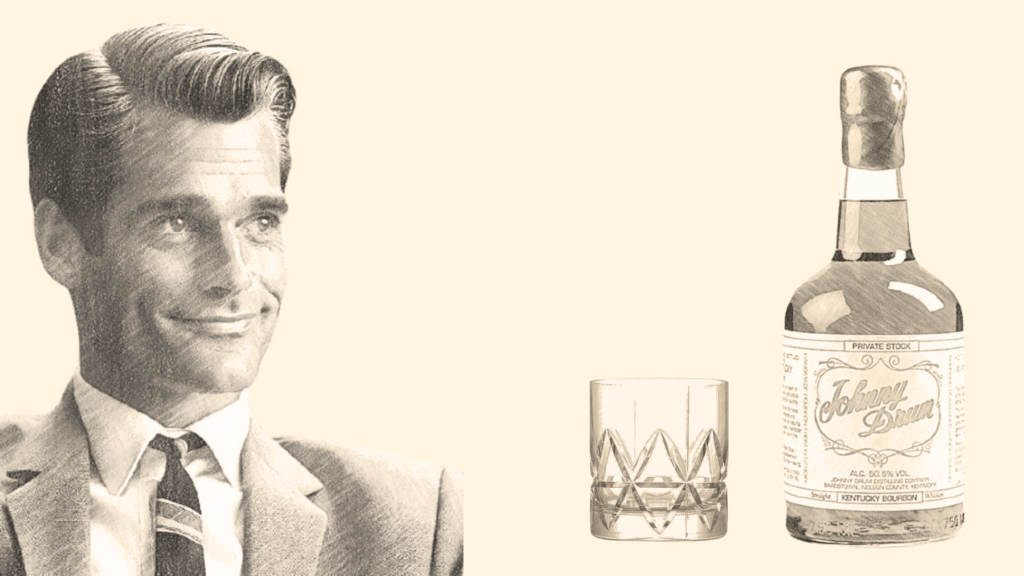 Vintage illustration of man with whiskey bottle.