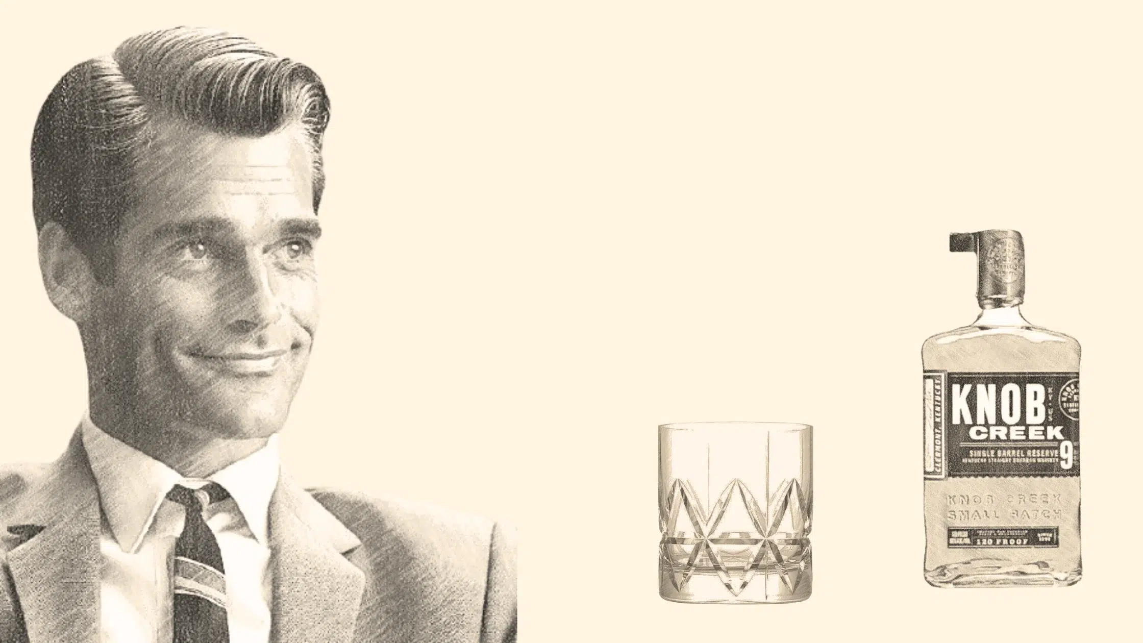 Vintage man, whiskey bottle, and glass illustration