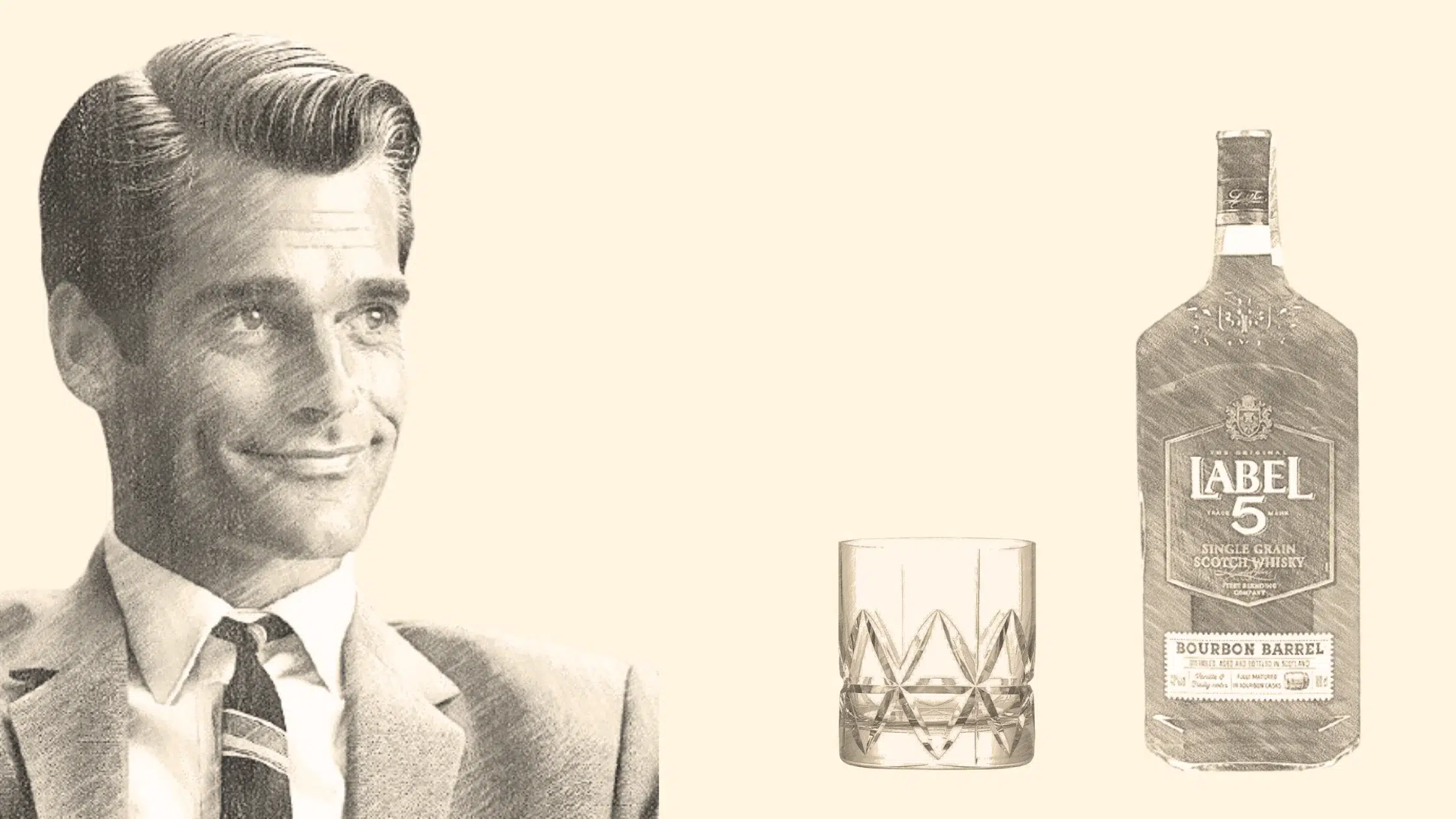 Vintage man with whiskey bottle and glass