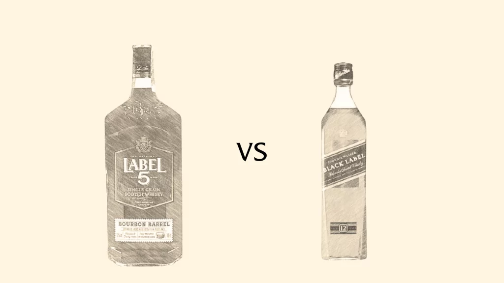 Comparison of two whiskey bottles, Label 5 vs Black Label.