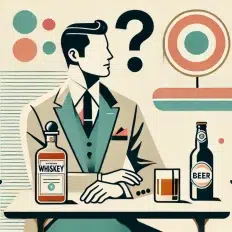 Man pondering whiskey or beer in retro style.