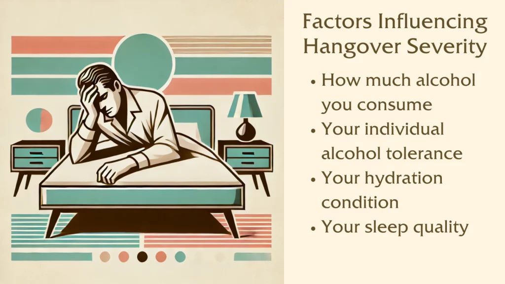 Factors affecting hangover severity infographic.