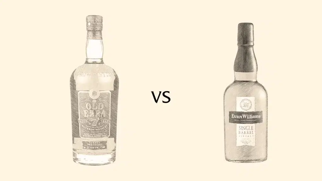 Old Ezra vs Evan Williams bourbon bottles