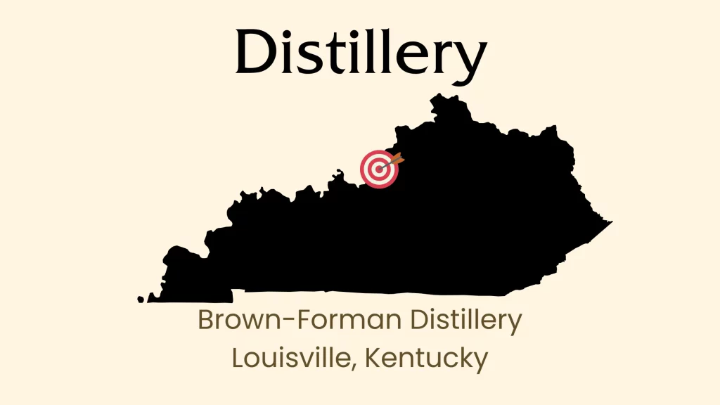 Kentucky distillery location map with target symbol.