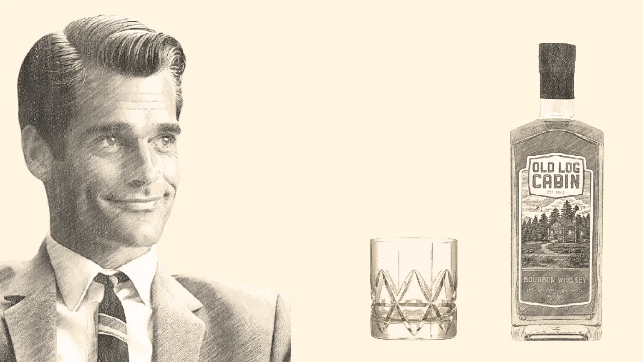 Vintage man with whiskey bottle and glass