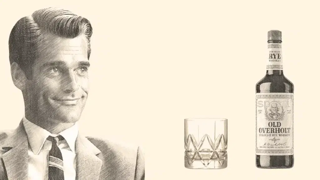 Vintage ad with man and whiskey bottle