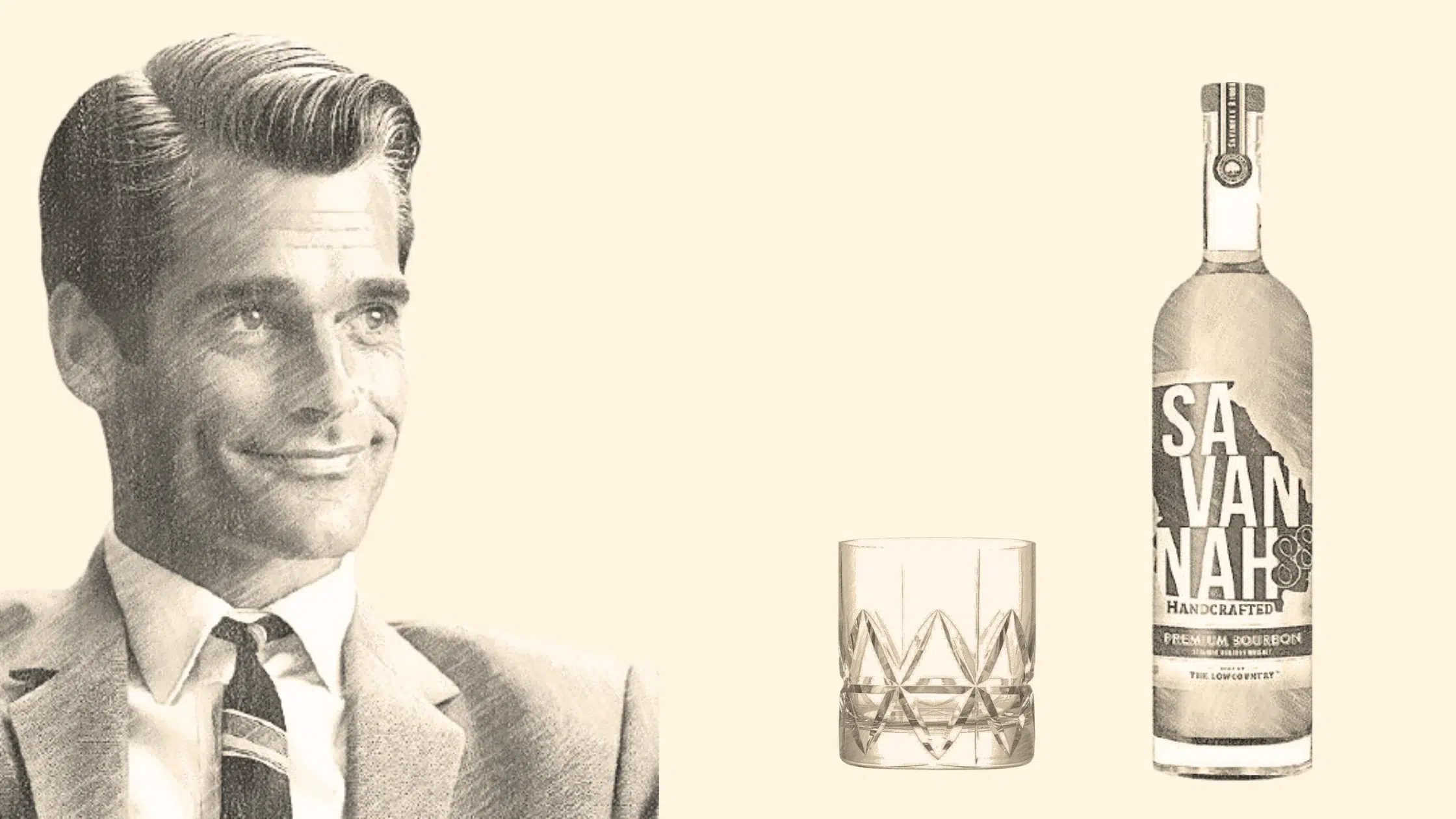 Vintage man with bourbon bottle and glass