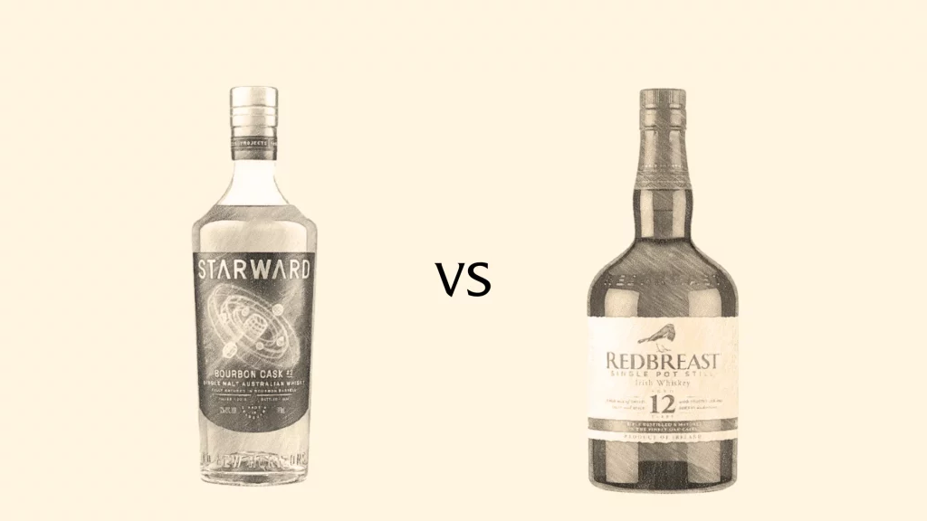 Starward vs Redbreast whiskey bottles comparison