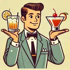 Retro man holding cocktail glasses