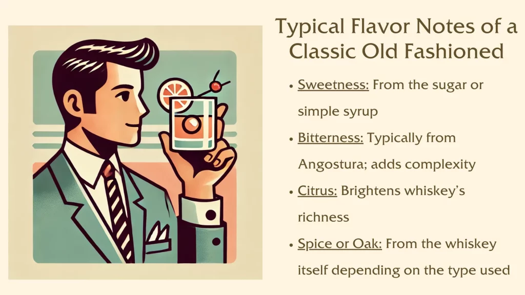 Diagram of Old Fashioned cocktail flavor notes.